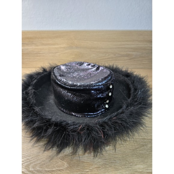 Whittall & Shon Women's 100% Wool Church Hat Black. Rhinestones Shimmer Feathers